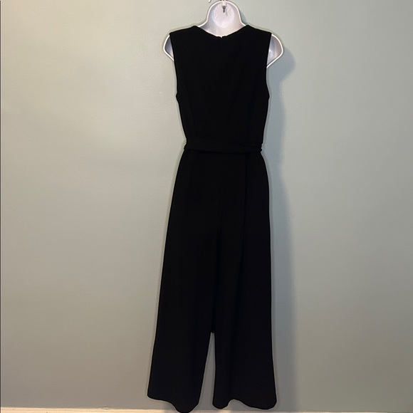 Calvin Klein Black Sleeveless V-Neck Cropped Leg Tie Waist Jumpsuit, Size 12 - Picture 2 of 7